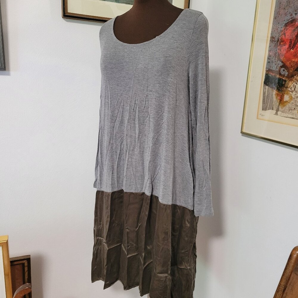 Elk Grey and Green Jersey top and Silk Bottom Dress Oversized XS
